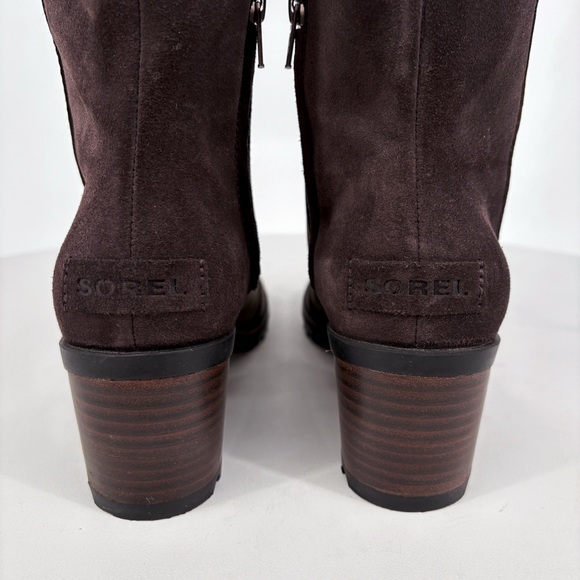 SOREL | Cate Tall Leather Block Heel Boots in Blackened Brown | 8.5 - Picture 10 of 14